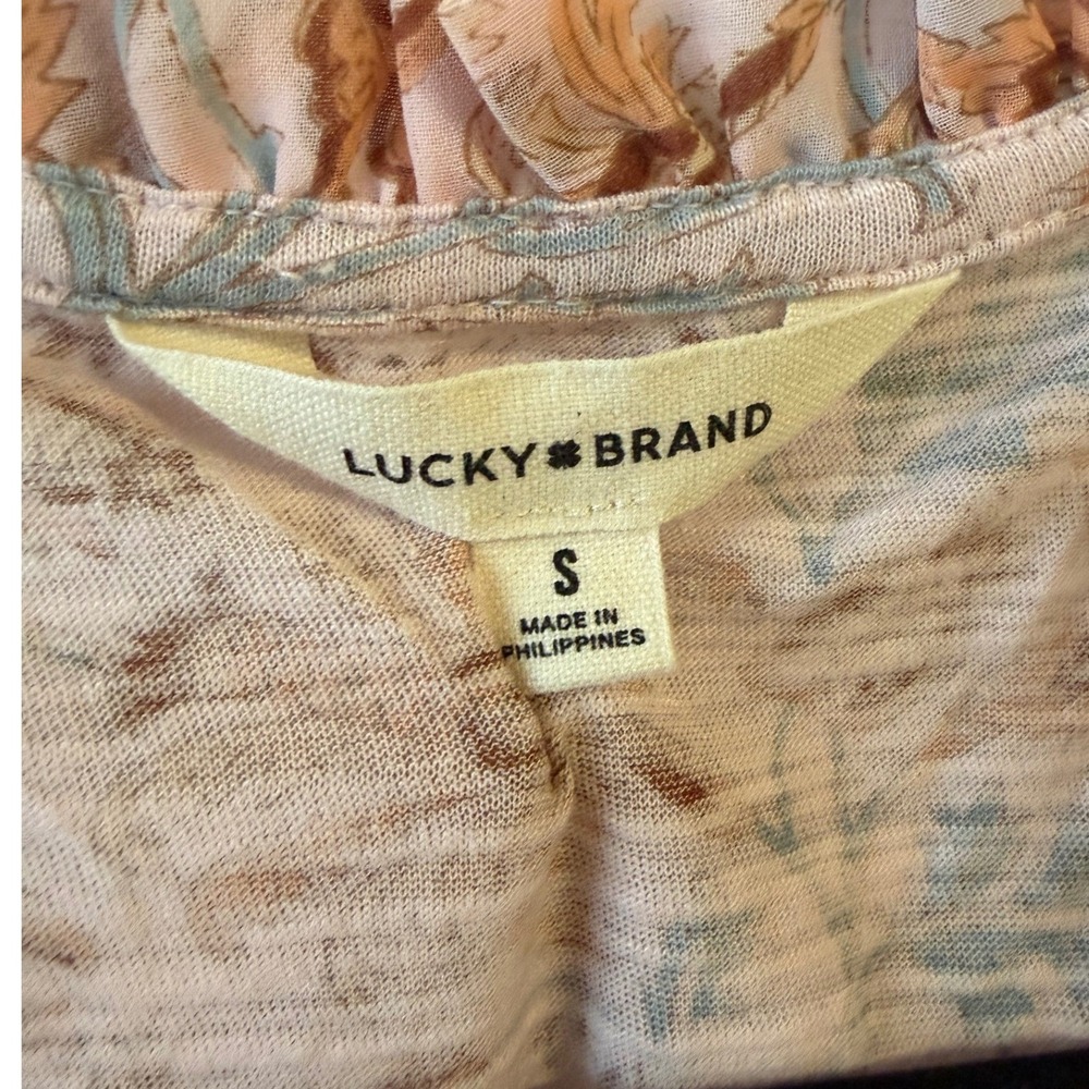 Lucky Brand Sleeveless Boho Cottagecore Floral Top Ruffle V-Neck Womens Small - Picture 2 of 8